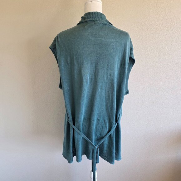 Tommy Bahama Relax Tie Linen Vest Open Cardigan Teal Lightweight Drape Size L - Picture 6 of 9